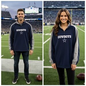 Dallas Cowboys Navy and Gray Unisex Fleece Pullover XXL Vintage